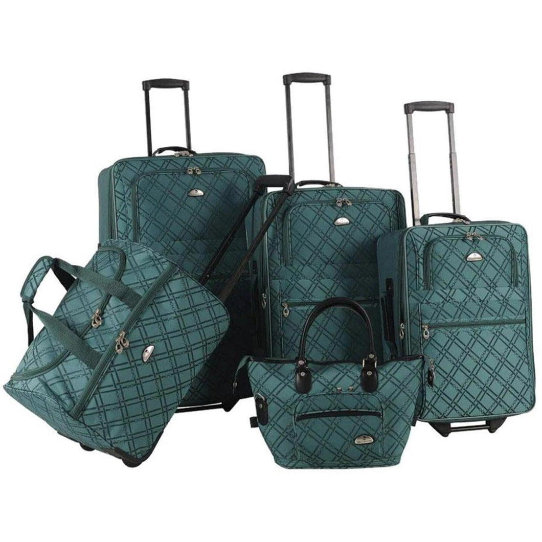American Flyer Pemberly Buckles 5-Piece Luggage Set - Full Set Green