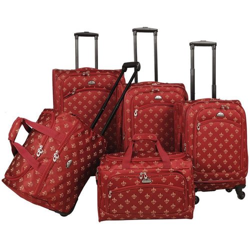 American Flyer Fleur de Lis 5-Piece Spinner Luggage Set - Full Set Red