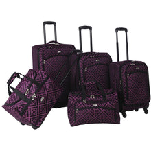 Load image into Gallery viewer, American Flyer Astor Collection 5-Piece Spinner Luggage Set - Full Set Black &amp; Purple
