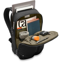 Load image into Gallery viewer, Briggs &amp; Riley Slim Expandable Backpack - main front opening with organization pockets
