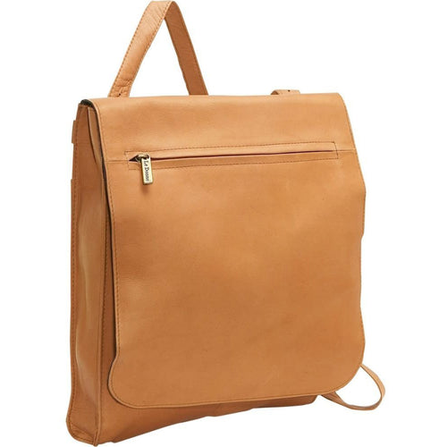 LeDonne Leather Convertible shoulder Bag/Backpack - Frontside Tan