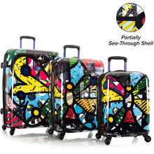 Load image into Gallery viewer, Britto Butterfly TRANSPARENT 3pc Spinner Luggage Set - Frontside
