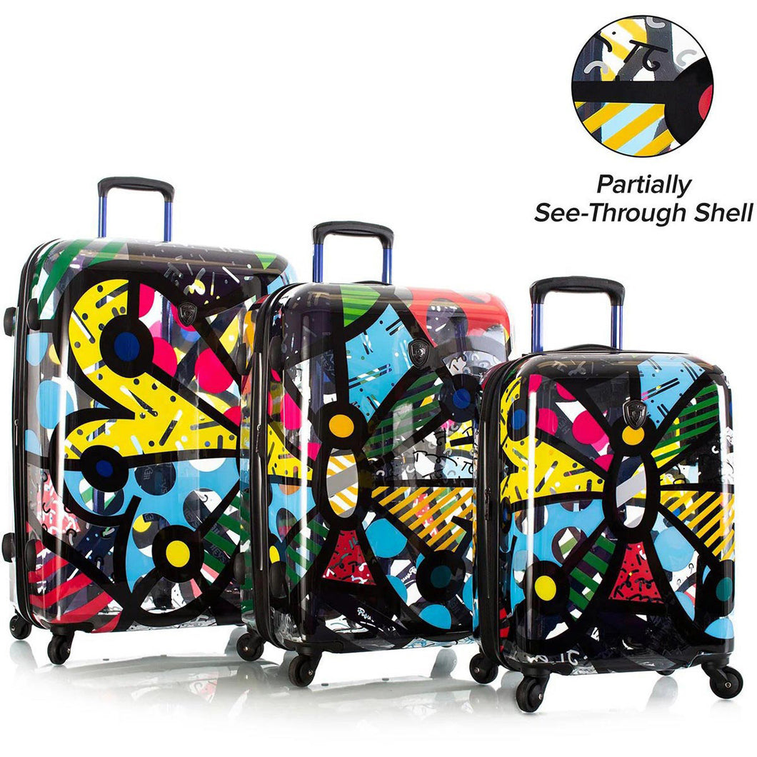 Britto Butterfly TRANSPARENT 3pc Spinner Luggage Set - Frontside