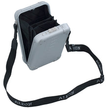 Load image into Gallery viewer, Aleon Aluminum Vertical Mini Cross Body - Platinum Open With Strap
