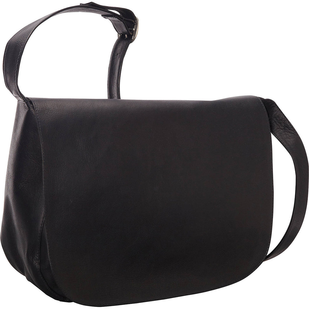Ledonne Leather Classic Full Flap Should Bag - Frontside Black