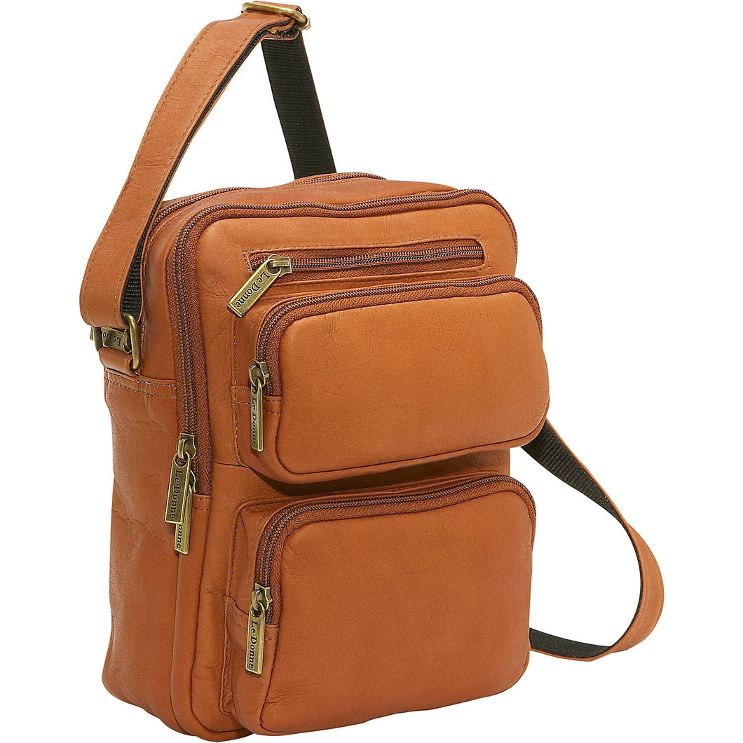LeDonne Leather Multi Pocket Mens Bag - Frontside Tan