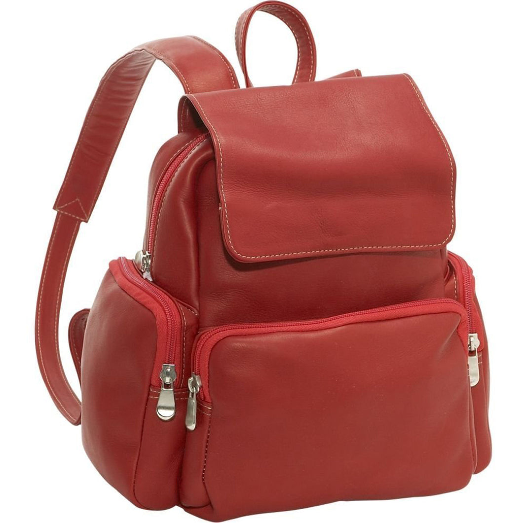 LeDonne Leather Womens Multi Pocket Backpack - Frontside Red