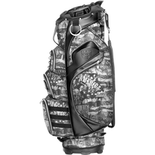 Load image into Gallery viewer, Subtle Patriot America&#39;s Graffiti Patern Golf Cart Bag in black and white patristic print
