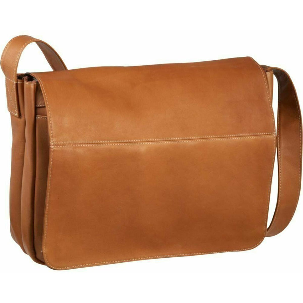 LeDonne Leather Full Flap Laptop Messenger Bag - tan