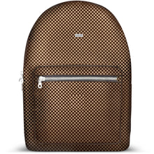 Load image into Gallery viewer, Packs travel Mason Backpack lux tan check pattern with silver zipper
